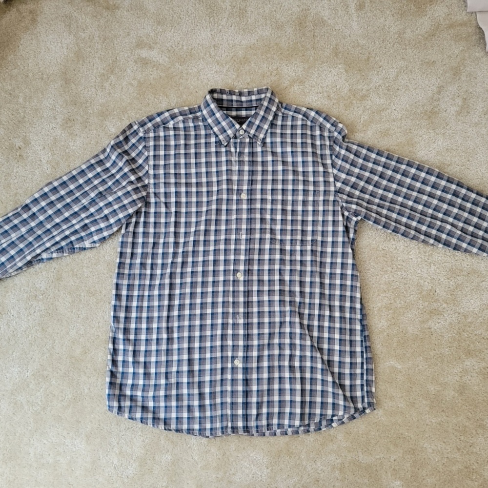 Blue and White Plaid Button-Up Shirt